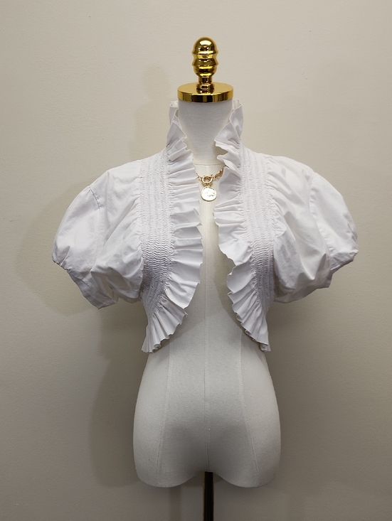 Jamie Nicole Tops - Jamie Nicole White Tie Front Puff Sleeve Smocked Bolero Top Crop Blouse 1X